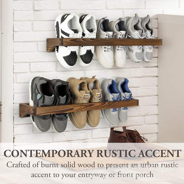 Wooden Wall-Mounted Shoe Rack Storage Shelf Hanging Shoe Organizer Entryway Shoe Storage Rack Wooden Shoe Rack detail 8