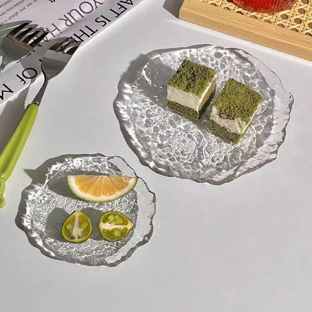 Japanese-style irregular glass plate rectangular tray round dessert flat plate creative tableware cooking plate sushi plate detail 8