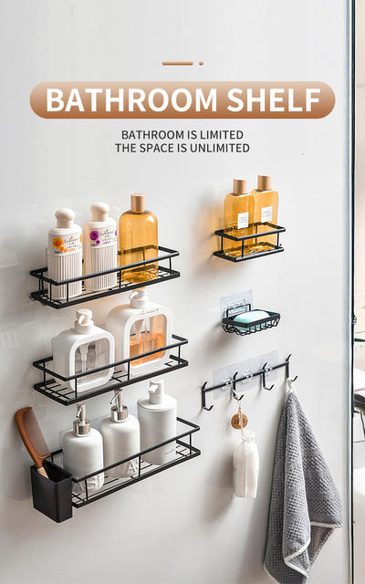 Cross-Border New Bathroom Storage Rack Wall-Mounted Bathroom Punch-Free Iron Toiletries Toilet Storage Rack detail 11