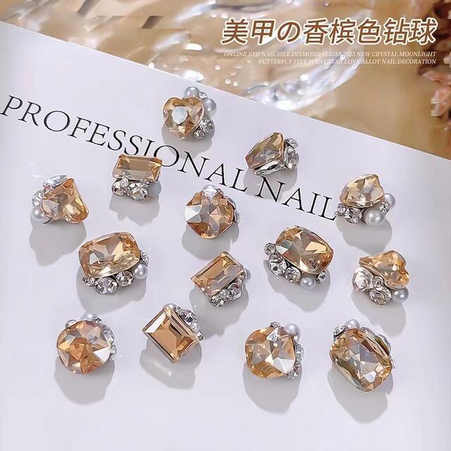 New Sparkling Champagne-Colored Nail Art Accessories with Trendy Transparent Crystal Tilted Heart-Shaped 3D Nail Rhinestones detail 3
