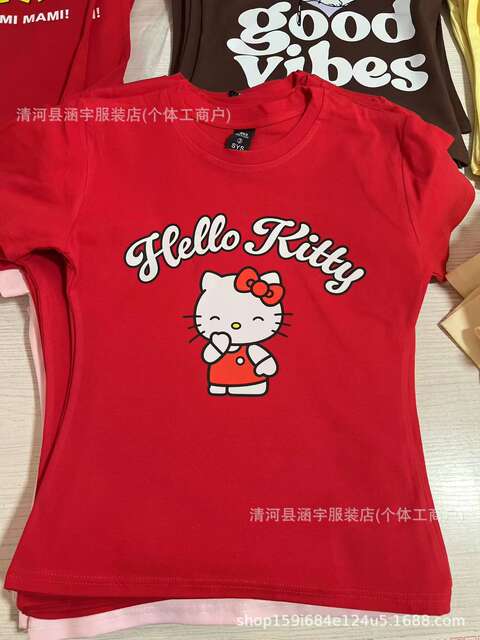 Basictops Women's Short-Sleeved T-Shirt Summer European and American Cross-Border Ribbed Cotton Cartoon Print Basic Top New Style t detail 12