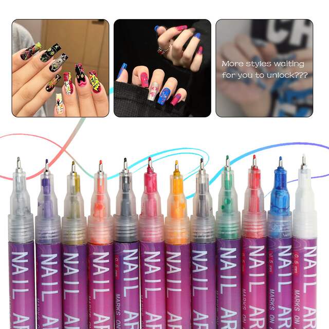Cross-Border New Model 0.5mm 12-Color Nail Art Pen Set DIY Nail Art Pens Dotting Pens Painting Graffiti Brushes detail 5