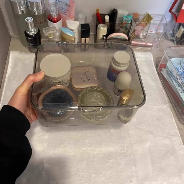 Flip-Top Desktop Storage Box, Transparent Acrylic Dust-Proof Organizer Box, Bedroom Dormitory Office Storage Basket with Lid detail 6