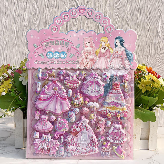 Children's Satchel Double-layer Princess Dress-up Stickers for Little Girls to Change Clothes and Characters Cartoon Hot Stamping Stereo Stickers detail 4