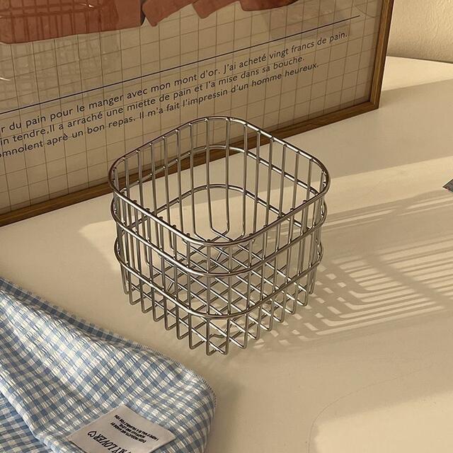 Ins Stainless Steel Storage Basket Square Metal Household Desktop Miscellaneous Storage Basket Cosmetics Organization Storage Basket detail 7