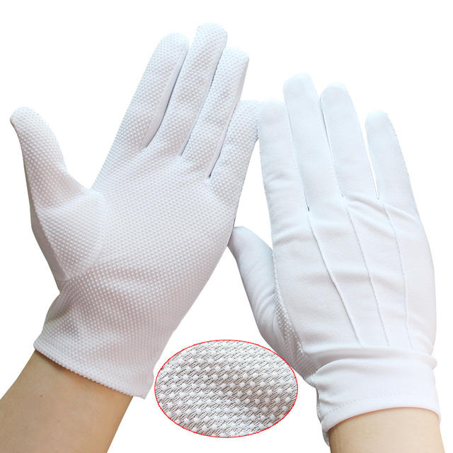 Black and White Dot Bead Plastic Non-Slip Driver's Labor Protection Driving Back Three-Rib Etiquette Concierge Flag-Raising Breathable Gloves for Men and Women