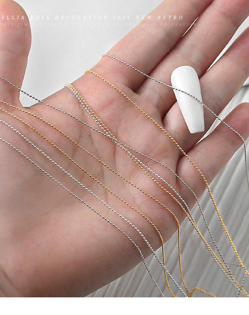 Japanese Nail Art Chain Gold and Silver Small Steel Ball Thin Chain Internet Popular Metal Jewelry Nail Accessories Nail Art Jewelry detail 9
