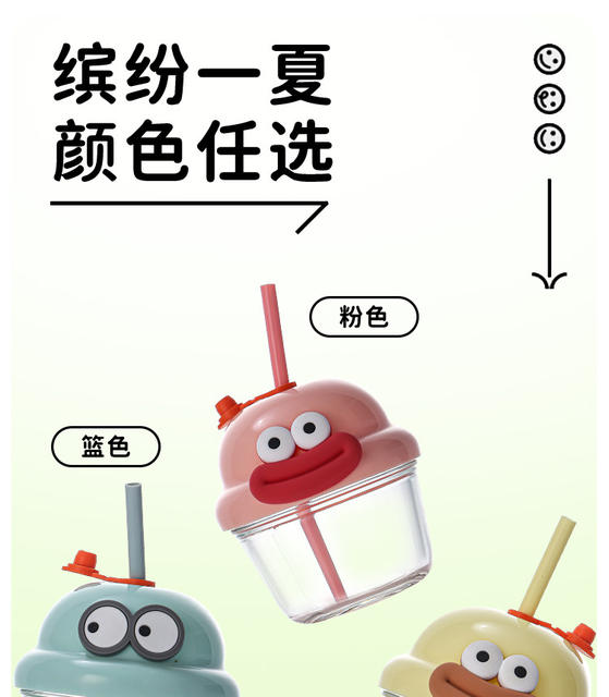High-Appearance Mini Chubby Cup, Cute Straw Glass Cup, Trendy Internet Celebrity Cartoon Water Cup with Lid, Large Capacity Cup detail 4