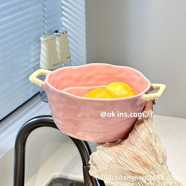 Double-Eared Soup Bowl, Snail Noodle Bowl, Instant Noodle Bowl, Baking Bowl, Ceramic Fruit Salad Bowl, Spicy Hot Pot Bowl, Home Dormitory detail 6