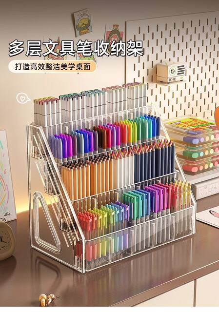 Pen Holder Watercolor Pen Large Capacity Acrylic Divided Pen Holder Book Desktop Brush Storage Rack Marker Pen Display Rack detail 1