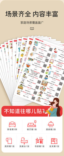 Family Situational English Stickers Daily Life Scene Spoken Language Children's Enlightenment English Word Learning Post-it Notes detail 7
