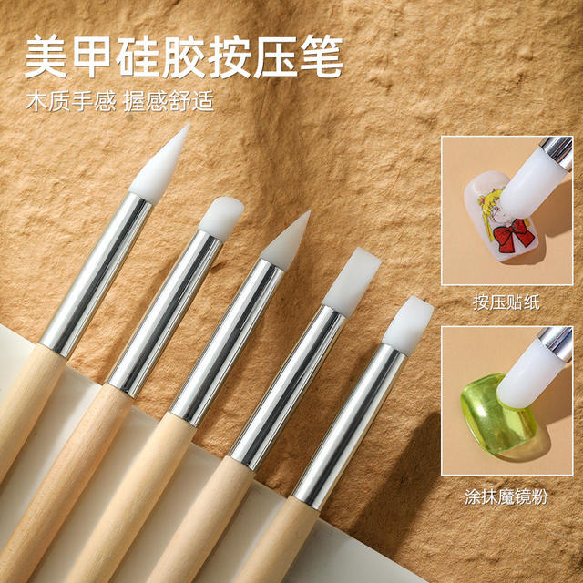 Manicure Tools Silicone Pen Wooden Rod 5 Pack Japanese Multifunctional Silicone Pen Carved Painting Shop Special Wholesale detail 1
