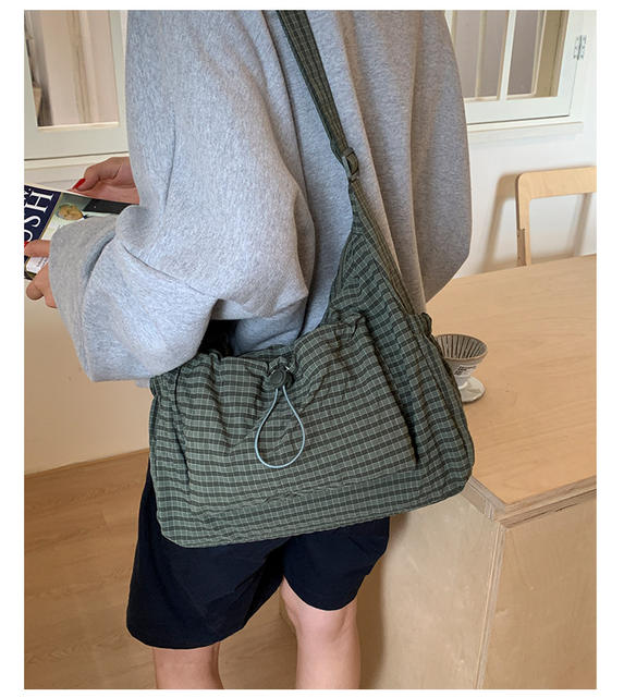 Bags 2025 New Korean Style Plaid Drawstring Pleated Cloud Bag Large Capacity Backpack Shoulder Bag Crossbody Bag Women's Bag detail 7