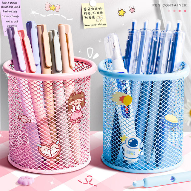 Metal pen holder office desktop student pen holder storage box large capacity oversized iron net simple pencil holder for children detail 2