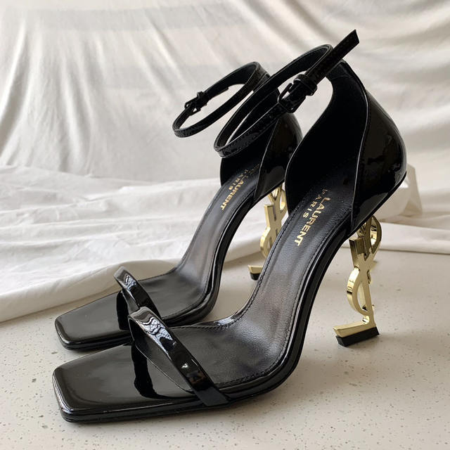 Cross-Border Hot-Selling Syl Sandals for Women, Ysl Metallic Heel Patent Leather Saint Laurent Single-Strap High Heels for Women, Large Size detail 4