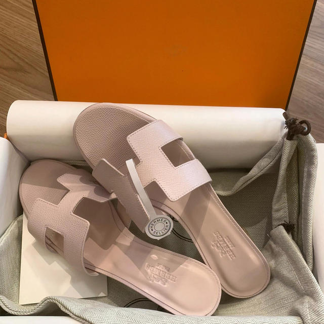 H High-Heeled Slippers Versatile French Style Outdoor Wear Pink Palm Print Genuine Leather Chunky Mid-Heel Sandals Slip-On Foreign Trade Shoes detail 2