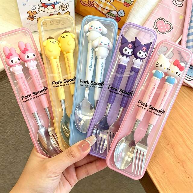 Student Gift Cartoon Sanrio My Melody Cute Portable Tableware Ins Style Stainless Steel Chopsticks and Spoon Set detail 1