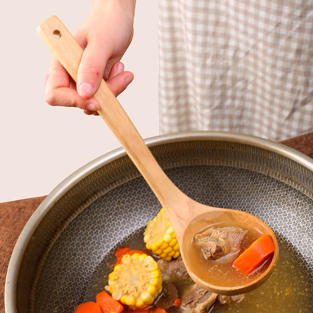 Unpainted and Unwaxed Wooden Spatula, Cooking Spatula, Household High-Temperature Resistant Long-Handled Solid Wood Spoon, Daily Kitchen Use, Yuǎnhào detail 3