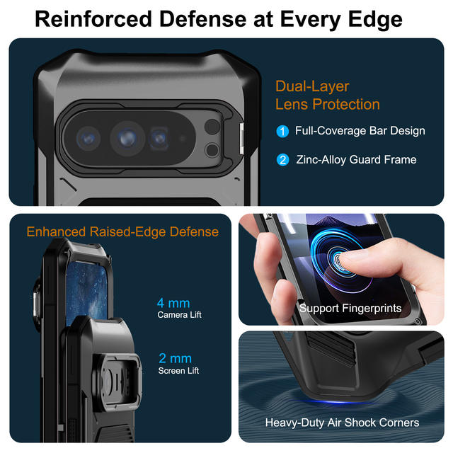 Google Pixel9/10 Metal Phone Case Anti-Fall Protective Cover with Stand 9/10Pro XL Magnetic Phone Case detail 2