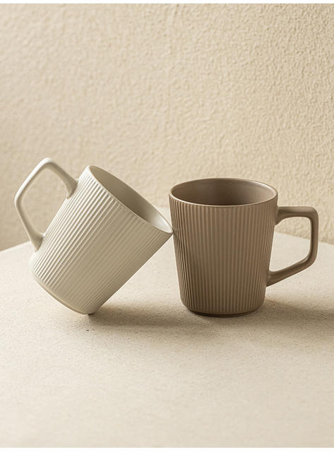 Simple Style Vertical Pattern Ceramic Water Cup High Color Value Household Large Capacity Mug Couple Cup Wholesale for Office detail 3