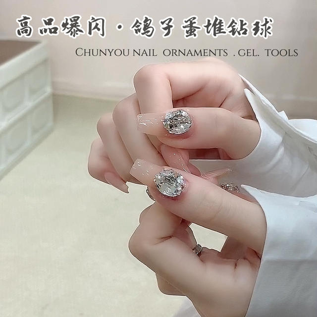 High-Quality K9 Transparent White Pigeon Egg Stacked Diamond Dazzling Stacked Diamond Ball Nail Art Accessories Popular Internet Celebrity Super Shiny Nail Art Diamonds detail 6
