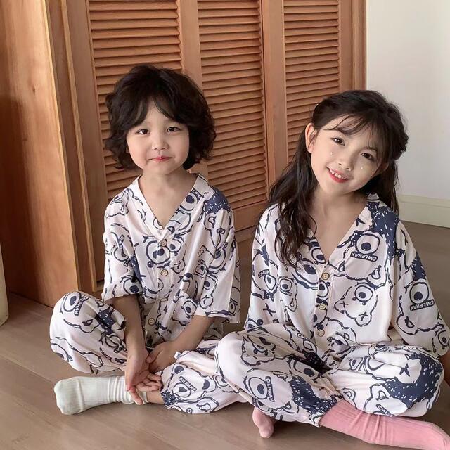 Children's Cotton Silk Pajamas Set Summer Artificial Cotton Air-conditioning Clothing for Boys and Girls Cotton Silk Home Clothes Two-piece Children's Clothing detail 2