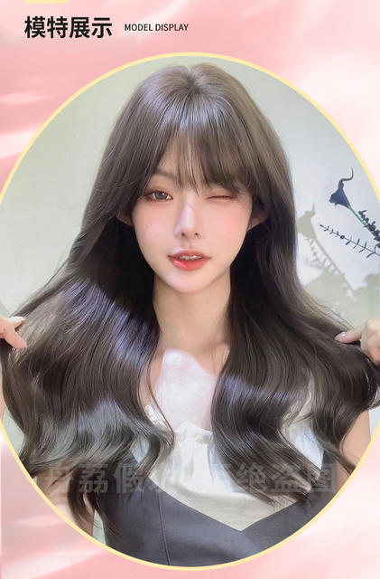 Zhouli Wig Cold Brown Long Curly Hair Seamless Korean Style Big Wave Lolita Daily Atmosphere Full Headgear Export detail 10