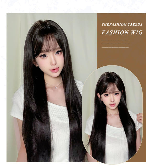 Wholesale of Stylish Black Long Straight Everyday Fashion High-Quality Natural Face-Slimming Age-Reducing Full Wigs for Women detail 11