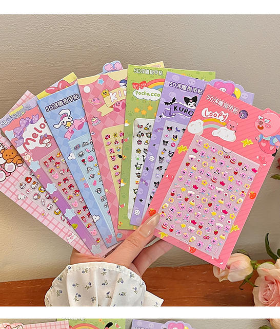 5D embossed nail stickers children's nail stickers childlike creative stickers stickers cartoon kulomi girl nail jewelry detail 4