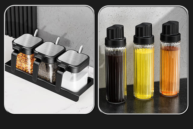 Factory glass seasoning jar seasoning box with spoon seasoning box seasoning bottle combination seasoning jar storage box sealed detail 10