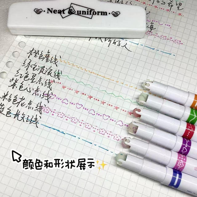 Highlighter pattern outline pen curve pen hand-written newspaper color journal pen fine wave marking pen student marking pen detail 3