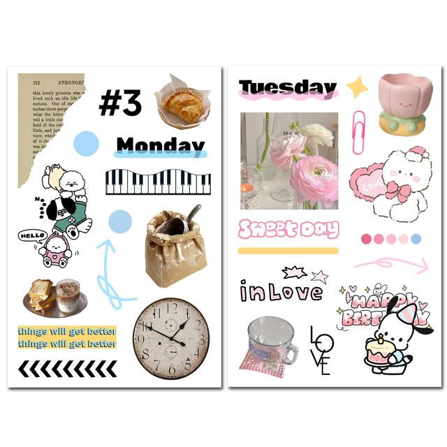 7 Pieces of 10*15cm Film-cut Stickers Korean ins Collage Material Weekly Record Diary Decoration Cross-border Wholesale detail 4