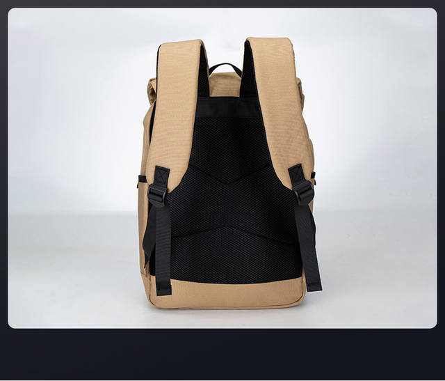 Factory Direct Supply Khaki Flip-Top Backpack with Large Capacity, Multiple Pockets, and Compartments for Leisure Travel and Commuting, Suitable for Carrying a Laptop detail 12