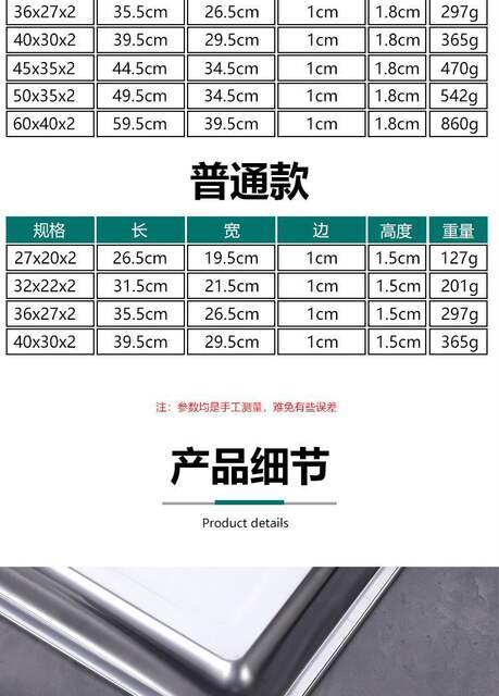 304 Stainless Steel Square Tray Rectangular Fish Plate Barbecue Plate Dinner Plate Deep Plate Steamed Rice Dumpling Plate Dish Plate for Home Use detail 9