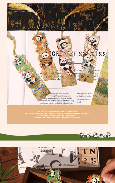 Cute Panda Hollow-Out Metal Bookmark, High Aesthetic Value, Exquisite Chinese Style, Children's and Students' Reading Page Clip, Small Gift detail 5