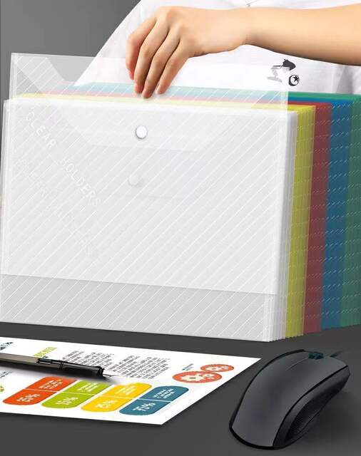 100 Pack Thickened Large Capacity a4 File Bag Transparent Plastic Snaps Student Examination Storage Bag File Bag detail 2