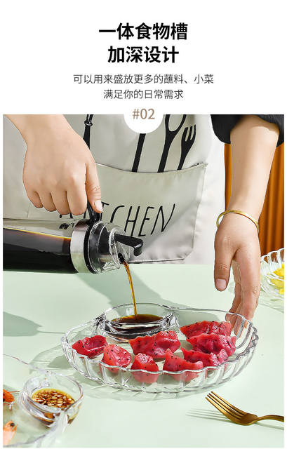 Dumpling Plate with Vinegar Dish, Household Glass Dumpling Plate, High Aesthetic Value, Special Compartmentalized Shell-Shaped Dish, Creative Fruit Plate detail 6
