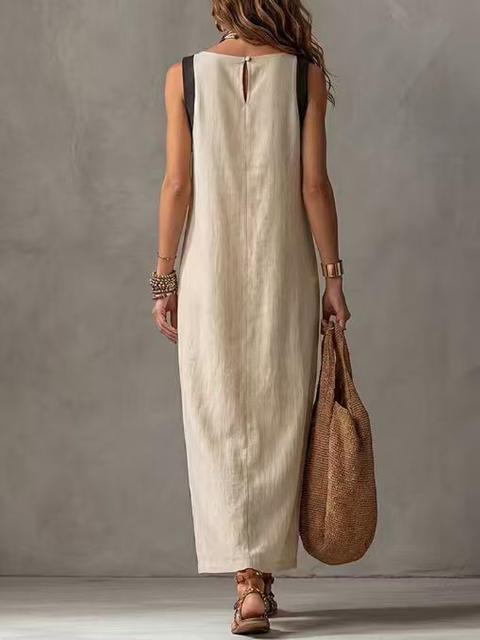 Amazon 2026 Cross-Border European and American Summer New Style Women's Casual Elegant Sleeveless Color-Block Split Dress detail 6