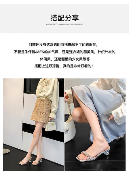Sheepskin Version in Stock~Silver Transparent High-Heeled Sandals for Women 2026 Summer New Style Chunky Heel Rhinestone Open-Toe Slippers detail 7