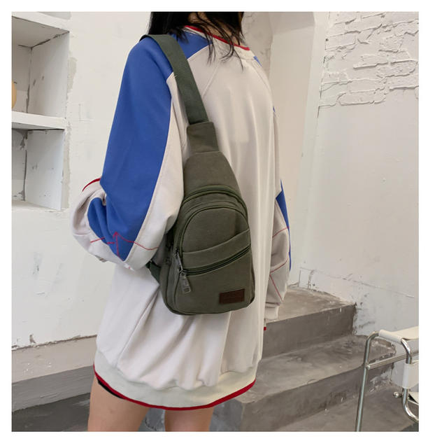 Simple Washed Canvas Chest Bag, Unisex, Lightweight Cycling Crossbody Bag, Multifunctional Men's Shoulder Bag, Large Capacity detail 6