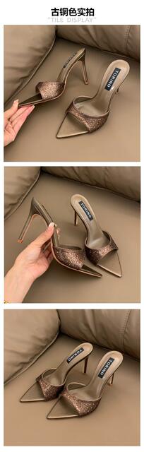 2026 Pointed Toe Open-Toe Stiletto Slip-On Women's Luxury Sexy Rhinestone High Heels European and American Style Super High Heels detail 4