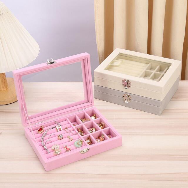Cross-Border Popular Jewelry Box with High-Looking Transparent Cover Jewelry Earrings Earrings Ring Necklace Pearl Jewelry Storage Box detail 1