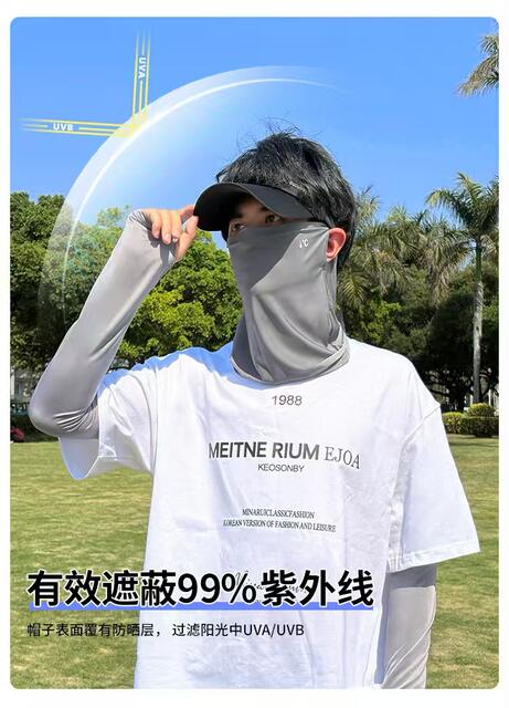 Ice Silk Cycling Sun Protection Mask for Men, Anti-Uv Mountaineering Full Face Veil, Men's Ice Sleeve Sun Protection Hat Set detail 11