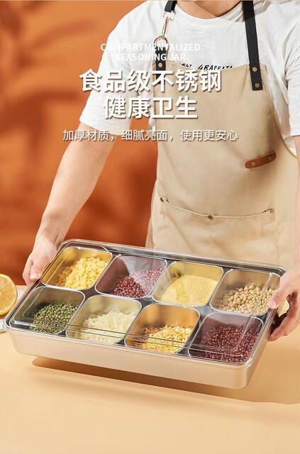 304 Stainless Steel Ice Powder Ingredient Box Multi-Compartment Seasoning Box with Lid for Commercial Use, Fruit Salad Seasoning Box, Sauce Container detail 5