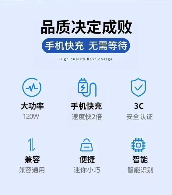 120 Fast Charging Charger for Mobile Phones, Suitable for Huawei Mobile Phone Charging Head, Android Fast Charging Head, 6A Data Cable Typec detail 7