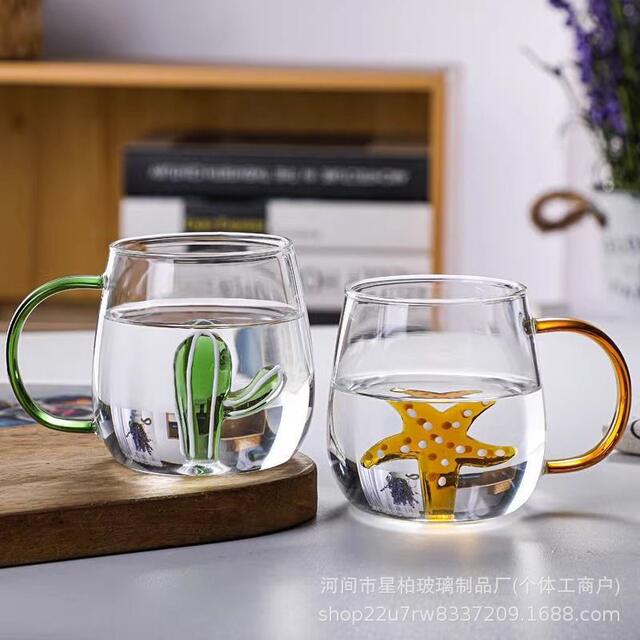 Three-Dimensional Animal and Flower Shaped Glass Cup, Colorful Handle Household Office Drinking Cup, High Borosilicate Coffee Glass Cup detail 12