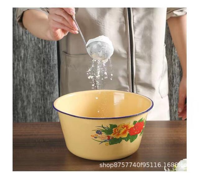 【Non-Toxic】Souvenir Vintage Nostalgic Cake Enamel Bowl Lard Bowl with Lid Enamel Basin Direct Supply from Manufacturer detail 3
