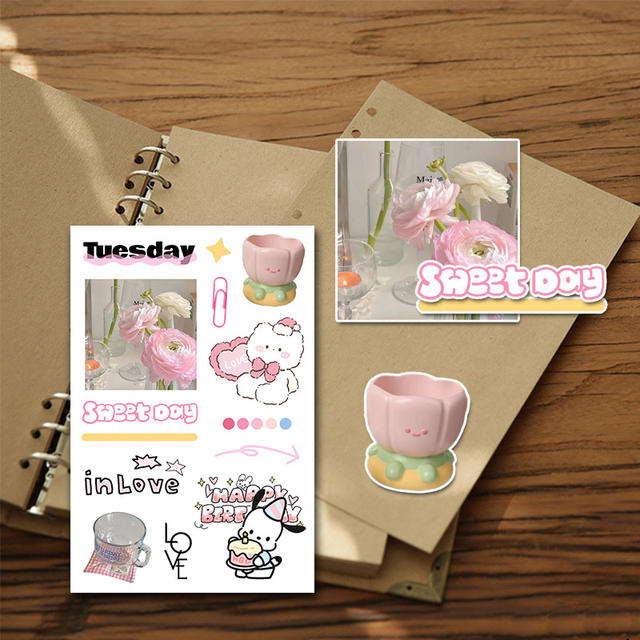 7 Pieces of 10*15cm Film-cut Stickers Korean ins Collage Material Weekly Record Diary Decoration Cross-border Wholesale detail 9