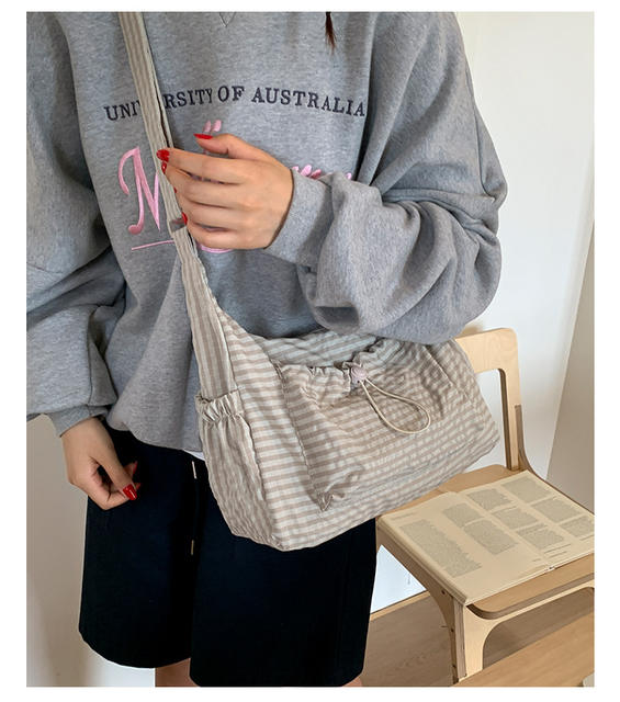 Bags 2025 New Korean Style Plaid Drawstring Pleated Cloud Bag Large Capacity Backpack Shoulder Bag Crossbody Bag Women's Bag detail 9
