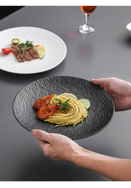 Black and White Plates, Chaozhou Tableware, Flat Plates, Round Plates, New Style Light Luxury Ceramic Plates, High-End Matte Steak Plates detail 10